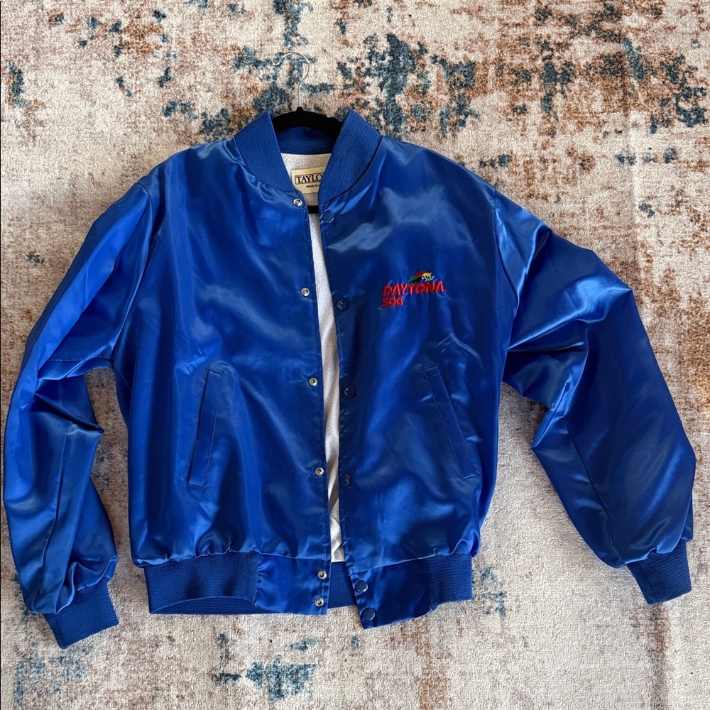 Blue Vintage Daytona 500 Satin Bomber Jacket